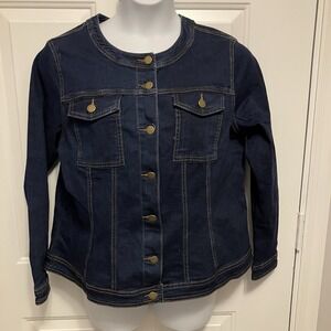 Agnes Orinda Size 2X Plus Denim Jacket Women's‎ Dark Wash Blue Casual